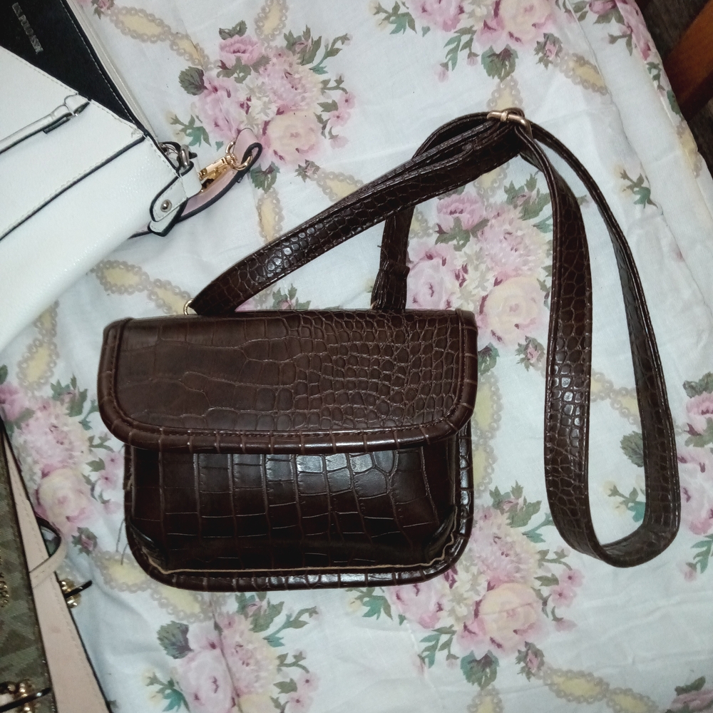 Deep Brown Textured Leather Crossbody Bag